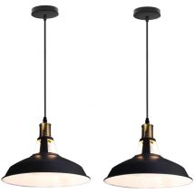 Axhup - 2pcs Vintage Pendant Light, Hanging Light with Dome Metal Lampshade, Retro Industrial Chandelier (Black & White, Ø27cm)