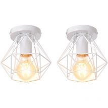2PCS Vintage Pendant Lighting Fixture, Industrial Ø16cm Mini Diamond Shape Metal Hanging Ceiling Lamp, Chandelier with White Cage Lampshade for