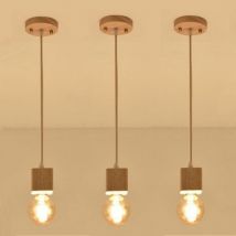 Wottes - E27 Vintage Pendelleuchte Holz Hängelampe Eisen Esstischlampe Für Wohnzimmer Küchen Restaurant Bar 3 Stücke