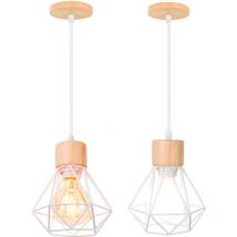 Norcks - 2PCS)Suspension Luminaire Rétro Lampe à Suspension Vintage Blanc, Plafonnier D'Intérieur Moderne En Métal Et En Bois
