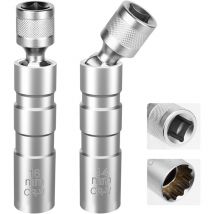 2Pièces Cle a Bougie Magnétique, Extracteur de Douille Bougie,16mm/14mm Longue, 3/8' - 10mm Flexible Clés à Bougie, Clé à Douille de Retrait pour la