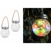 BS - Lanterna Solare Esterna Lampada Led Luce Rgb 2pz Vintage Vetro Sospesa Giardino