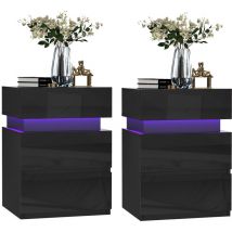 2ser set Nachttisch 3 schubladen,Hochglan Nachtkommode LED,Nachtschrank Schwarz,40x35x55cm