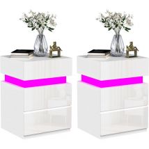 2ser set Nachttisch 3 schubladen,Hochglan Nachtkommode LED,Nachttisch Weiß,40x35x55cm