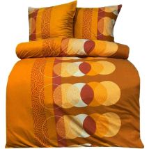 Cofi 1453 - 2tlg. Fleece Bettwäsche 135 x 200 cm mit Reißverschluß kuschelig warme Winter Bettwäsche Orange Kreise