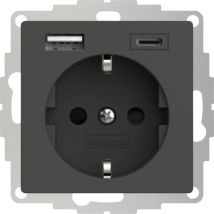 2U-449542 presa contatto di terra con uscita di ricarica usb, Protezione per i bambini, vde IP20 Antracite - 2usb