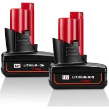 2x 12 v 5.5Ah M12B4 Batteries de Rechange au Lithium-ION pour Milwaukee M12 48-11-2410 48-11-2420 48-11-2411 48-11-2401 48-11-2402 M-12 Outils sans