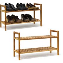 Set of 2 Relaxdays shoe racks, stackable shoe bench, walnut wood, two shelves for up to 6 pairs of shoes, brown