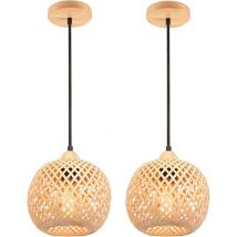 2X Φ20CM Suspension Luminaire Moderne Suspension En Bambou Tissage Abat-Jour En Bambou Lampe De Plafond Vintage Pour Restaurant, Salon, Cuisine, Café