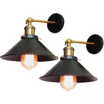 2x) Ø22cm Metal Iron Wall Lamp Black Industrial Ceiling Light Retro Wall Sconce Vintage Wall Light
