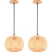 2X Φ25CM Suspension Luminaire Moderne Suspension En Bambou Tissage Abat-Jour En Bambou Lampe De Plafond Vintage Pour Restaurant, Salon, Cuisine, Café