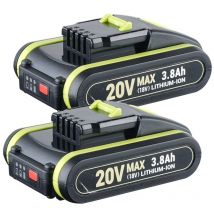 2X 3800mAh pour Worx Batterie 20V WA3551 Batterie Li-ion rechargeable WA3553 WA3556 WA3551.1 WR142E WA3553.1 WA3572 WA3605 WA3641