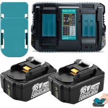 Powerwings - 2X Akkus für Makita 18V 5,0Ah BL1850B led Ersatzakku mit 1X DC18RD Doppel-SchnellLadegerät und 2X Akkuhalterung Ersatz für Makita 18V