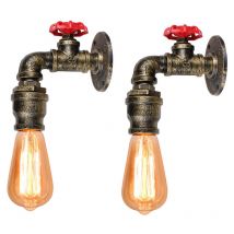 2X Applique Interno, Industriale Stile Lampada da Parete in Metallo, Creativo Illuminazione Tubo Dell'acqua Steampunk E27 per Camera da Letto Cucina