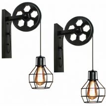 Benobby Kids - 2x Applique Murale Industrielle Poulie Vintage Lampe de Mur Luminaire Intérieur pour Chambre Salon Restaurant,Noir, Ensoleillé