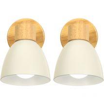 2X Applique Murale Nordique En Bois, Applique Murale Moderne Lampe Murale Rétro Vintage Pour Intérieur Chambre Café Bar Salon Blanc