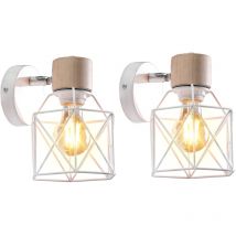 2X) Applique Murale Rétro Moderne Lampe Murale Nordique Applique Murale En Bois Métal Applique Murale Vintage Ampoule E27 (Blanc)