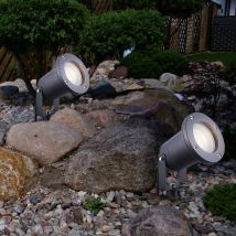 2x Außenlampe Steckleuchte Gartenlampe Strahler, Erdspitz IP65 Wetterfest Spot beweglich, Glas klar grau, 1x GU10 Fassung, DxH 9,8x32,5cm 2er Set