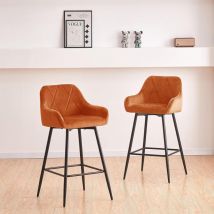 2x Bar Stools Velvet Dining Room Kitchen Breakfast High Chairs Footrest Barstool,2PCS orange