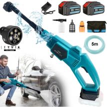 2x Batterie 5,5 a sans fil portable nettoyeur haute pression de voiture, pistolet de nettoyage à jet d'eau, buse 6en1, pour nettoyage et arrosage de