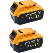 Mawiron - 2x Battery 8.0AH Replacement For dewalt DCB184 18V 8.0Ah xr Li-ion Slide Battery DCB183 DCB182,with led indicator,Compatible With Dewalt