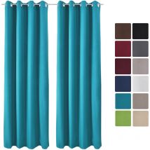 2x Beautissu Cortina de ojales - Medidas: 140x245 cm (AxL) Turquesa
