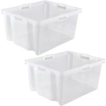 Keeeper - 2x Caja de Almacenaje con Asas Integradas, Tamaño: xxl, 52 x 43 x 26 cm, 44 l, Transparente - Natural