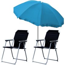 Mojawo - 2x Campingstuhl Schwarz + Sonnenschirm 200cm Petrol-2xmpo2600s+mmc200p-petrol
