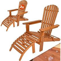 2x Chaise longue transat Adirondack en bois d'acacia avec repose-pieds Bain de soleil Siège de jardin pliable Extérieur balcon terrasse - Casaria
