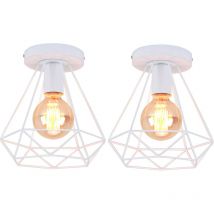 Axhup - 2X Ceiling Lamp Vintage, Ø20cm Metal Ceiling Light, Industrial Chandelier with Diamond Lampshade for Living Room Hallway (Black)