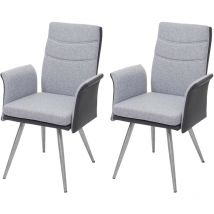 Mendler - 2x chaise de salle à manger HWC-G54, avec accoudoirs, tissu/similicuir, en acier inoxydable brossé - gris