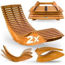 2x Chaise longue à bascule java en bois d'acacia certifié fsc Pliable transat ergonomique jardin Sauna Capacité de charge 160kg - Casaria