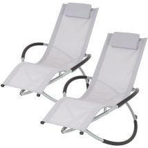 Ecd Germany - 2x Chaise Longue Géométrique Gris Clair avec Cadre en Acier Appui-tête Pliable Respirante Résistante aux uv Pivotant Moderne