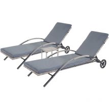 Jamais utilisé] 2x Chaises longues HHG-284 en polyrotin, gris, coussins gris foncé