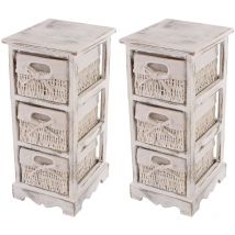 Mendler - 2x commodes /meubles d'appoint / étagères, 3 paniers, 25x28x58cm, shabby, vintage, blanc