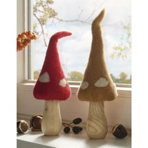 Dekoleidenschaft - 2x Dekopilz 'Filzhut' aus Holz & Filz, 20 cm hoch, Pilze, Herbstdeko