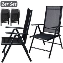 CASARIA 2x Folding Aluminum High Back Garden Chairs 8-Way Adjustable Backrest