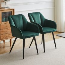 Clipop - 2x Dining Chairs, Velvet Modern Accent Chair, Armchair with Sturdy Legs,Green