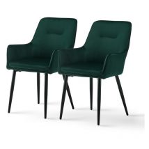 Clipop - Dining Chairs 2x Velvet Upholstered Seat Kitchen Chairs with Armrests Comfy Accent Chair, Reception, Living Room Chair,Green
