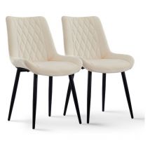 Clipop - 2x Dining Chairs, Vintage Velvet Upholstered Kitchen Chairs, Reception Chairs with Backrest,Beige