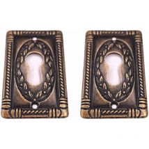 2x entrée de clé laurier verticale 25x43mm malle meuble ancien vintage antique époque finition bronze