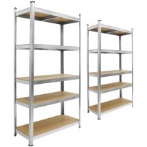 Ecd Germany - Juego De 2 Estanterías Almacenamiento Para Cargas Pesadas 170x70x30 cm De Metal Galvanizado Con 5 Estantes De Madera mdf Cargable Hasta
