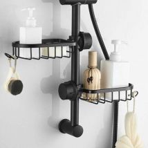 2x Étagère Douche Sans Percage Inox,Noir Étagère Salle de Bain Télescopique Inoxydable, Tablette Support Douche, Porte Savon Barre Douche, Serviteur