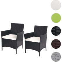 Mendler - 2x fauteuil de jardin Halden en polyrotin, fauteuil en osier - anthracite, coussin crème