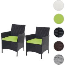 Mendler - 2x fauteuil de jardin Halden en polyrotin, fauteuil en osier - anthracite, coussin vert