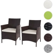 Mendler - 2x fauteuil de jardin Halden en polyrotin, fauteuil en osier - marron chiné, coussin crème