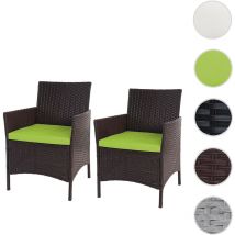 Mendler - 2x fauteuil de jardin Halden en polyrotin, fauteuil en osier - marron chiné, coussin vert