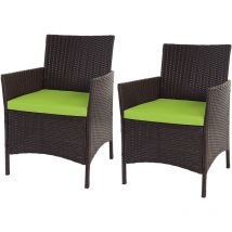 Hegele - 2x fauteuil de jardin Halden en polyrotin, fauteuil en osier, marron chiné, coussin vert