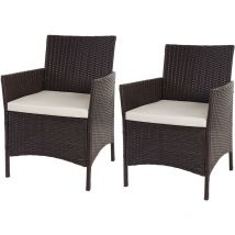 Hegele - 2x fauteuil de jardin Halden en polyrotin, fauteuil en osier, marron chiné, coussin crème