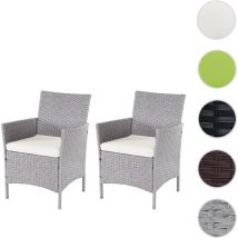 2x fauteuil de jardin Halden en polyrotin - gris, coussin couleur crème